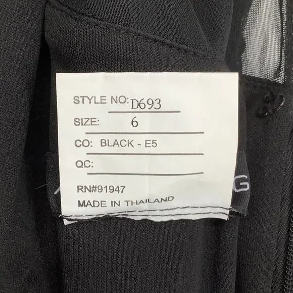 Alfred Sung Sz 6 Black Chiffon Knit Cap Sleeve V-Neck Maxi Dress $231 msrp J3-3 - Picture 5 of 10